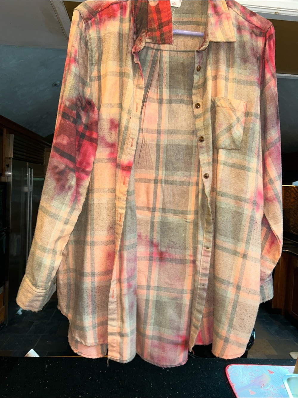 Hippie Rose Plaid Flannel Shirt Jacket with Red Floral Patch - Picture 3 of 3